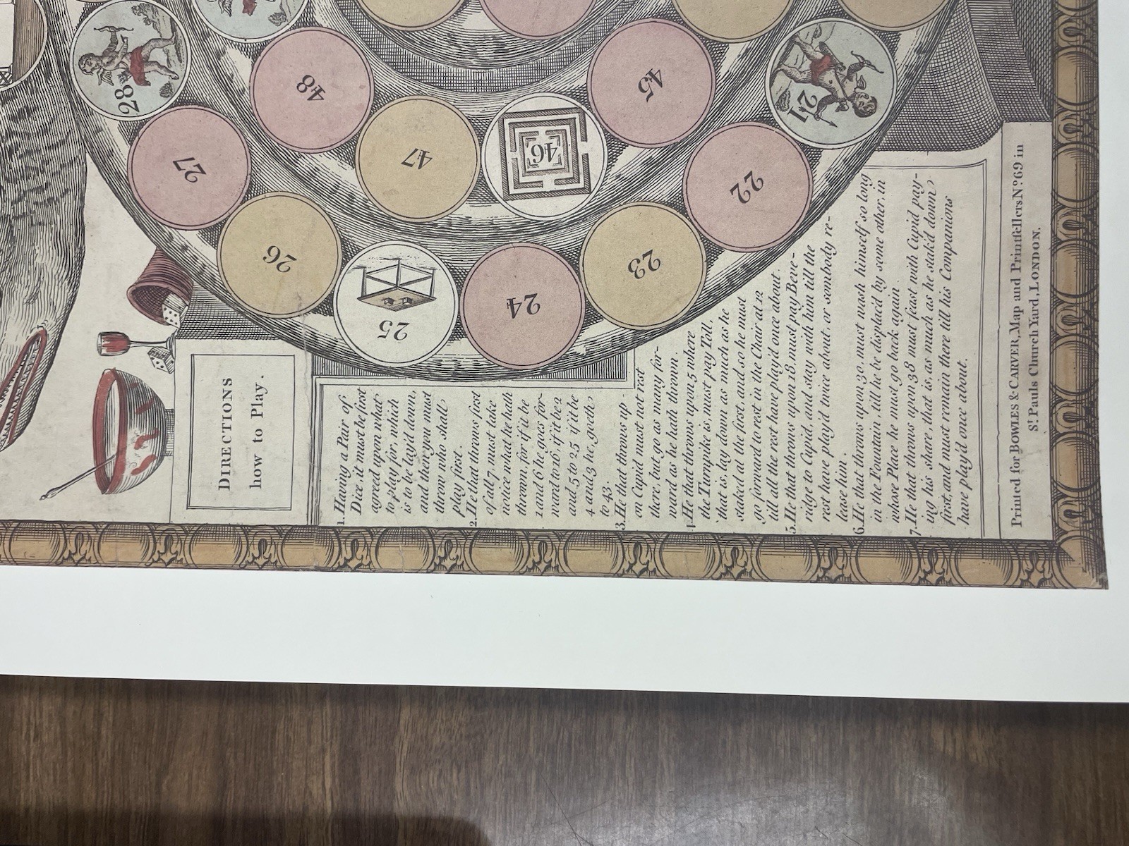 Vintage Game of the Snake Cupid Board Game Print Bowles Royal Pastime Art