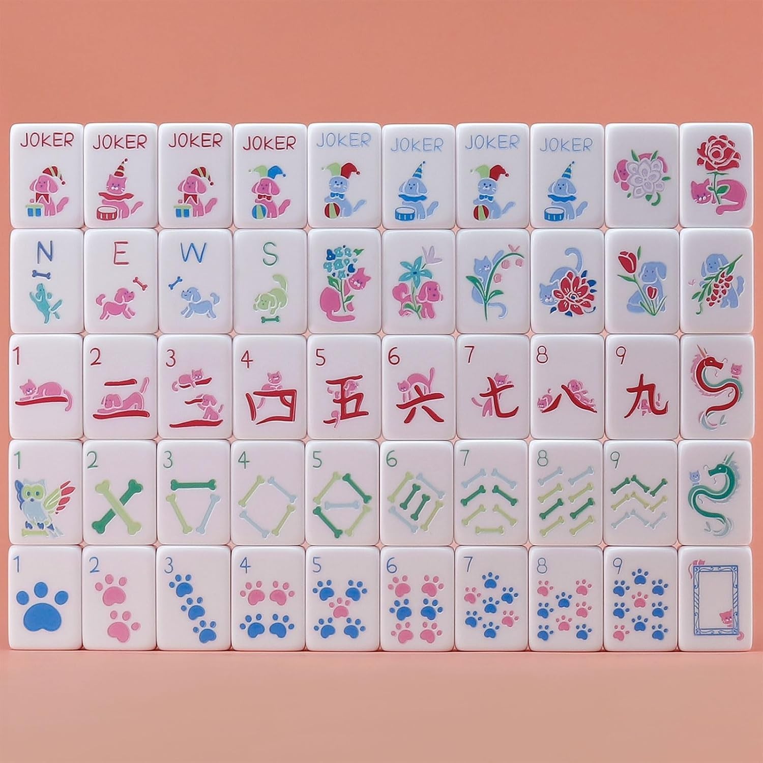 Dogs and Cats Themed Mahjong Tile Set – 160 Acrylic Engraved Tiles & American Ma