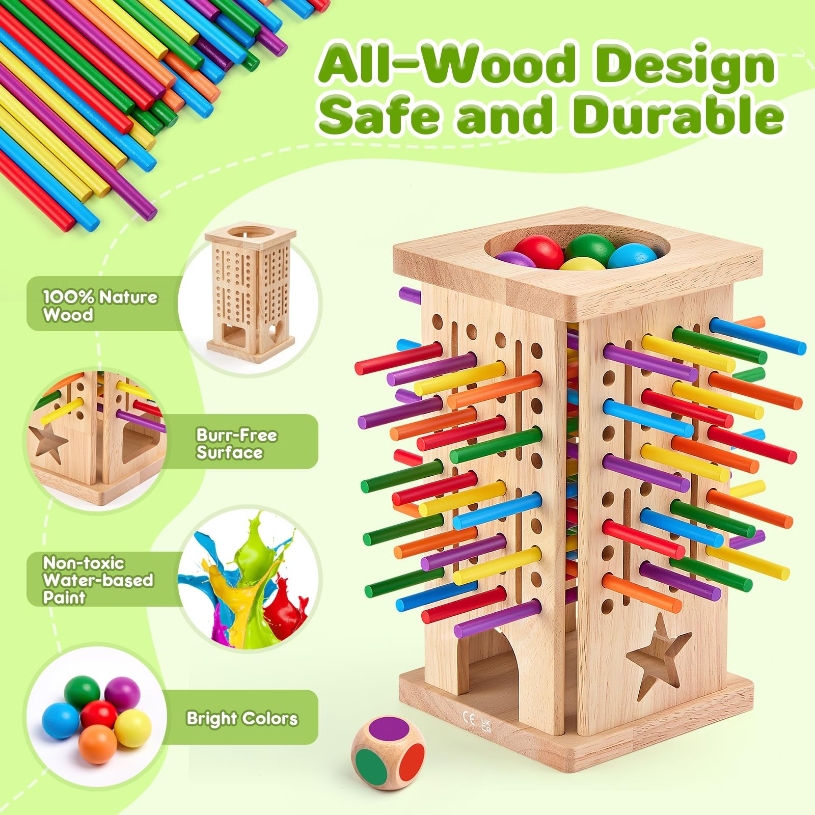 Montessori Wooden Board Games, 42 Colorful Sticks Math Learning Toys for 3 4 …