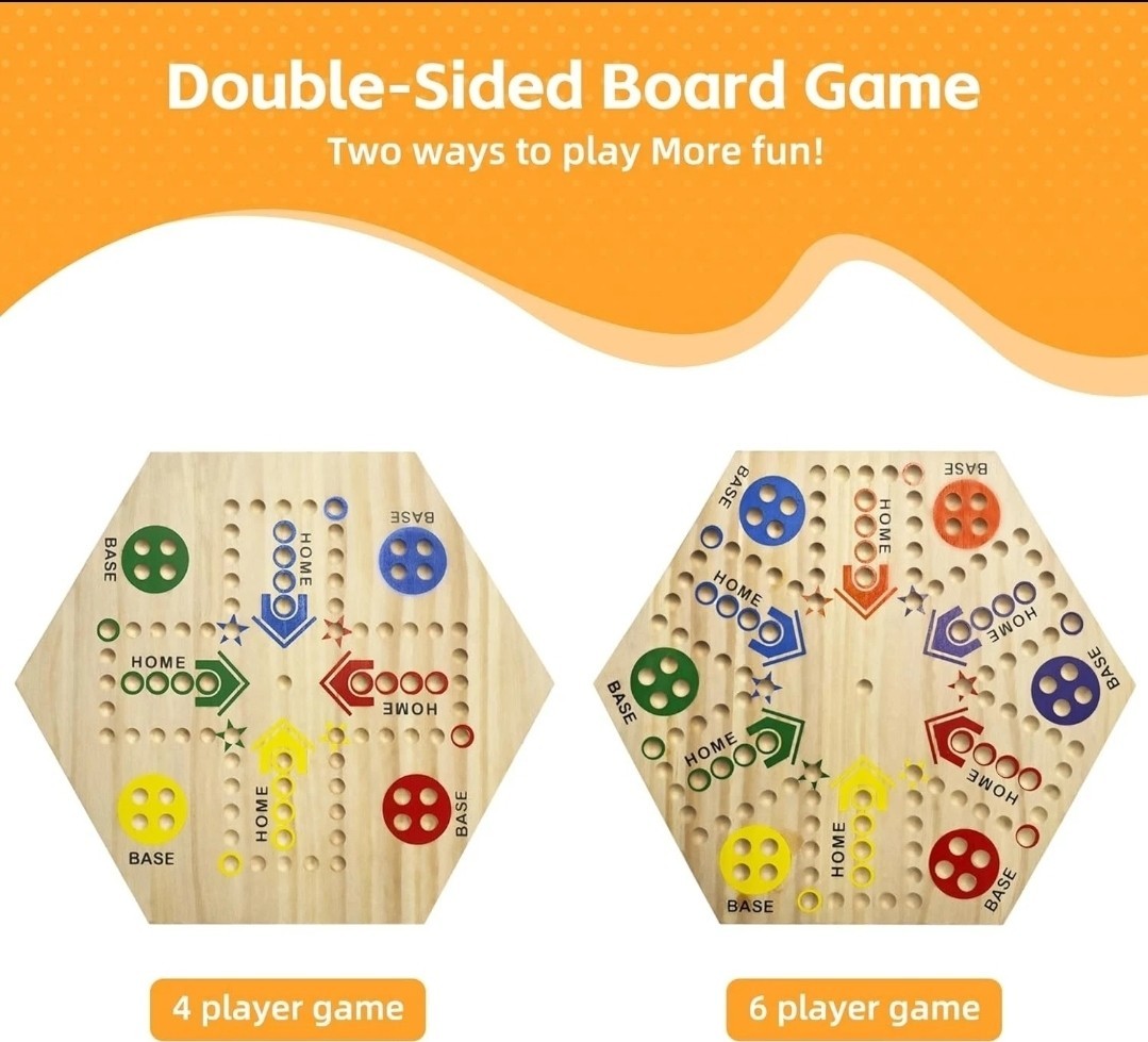 Wahoo Marble Board Game, Aggravation Board Game, Wooden Board Game Double Sided