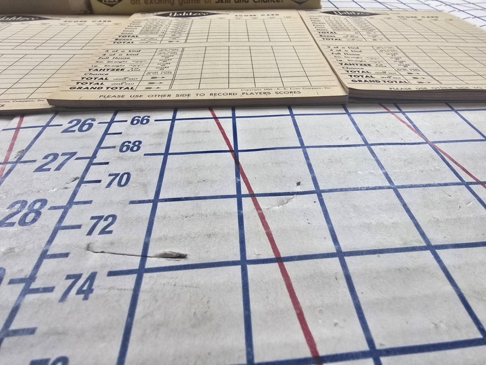 VTG Vintage 1950’s-60’s Yahtzee – Score Pads (4) – in Original Box E.S. Lowe Co
