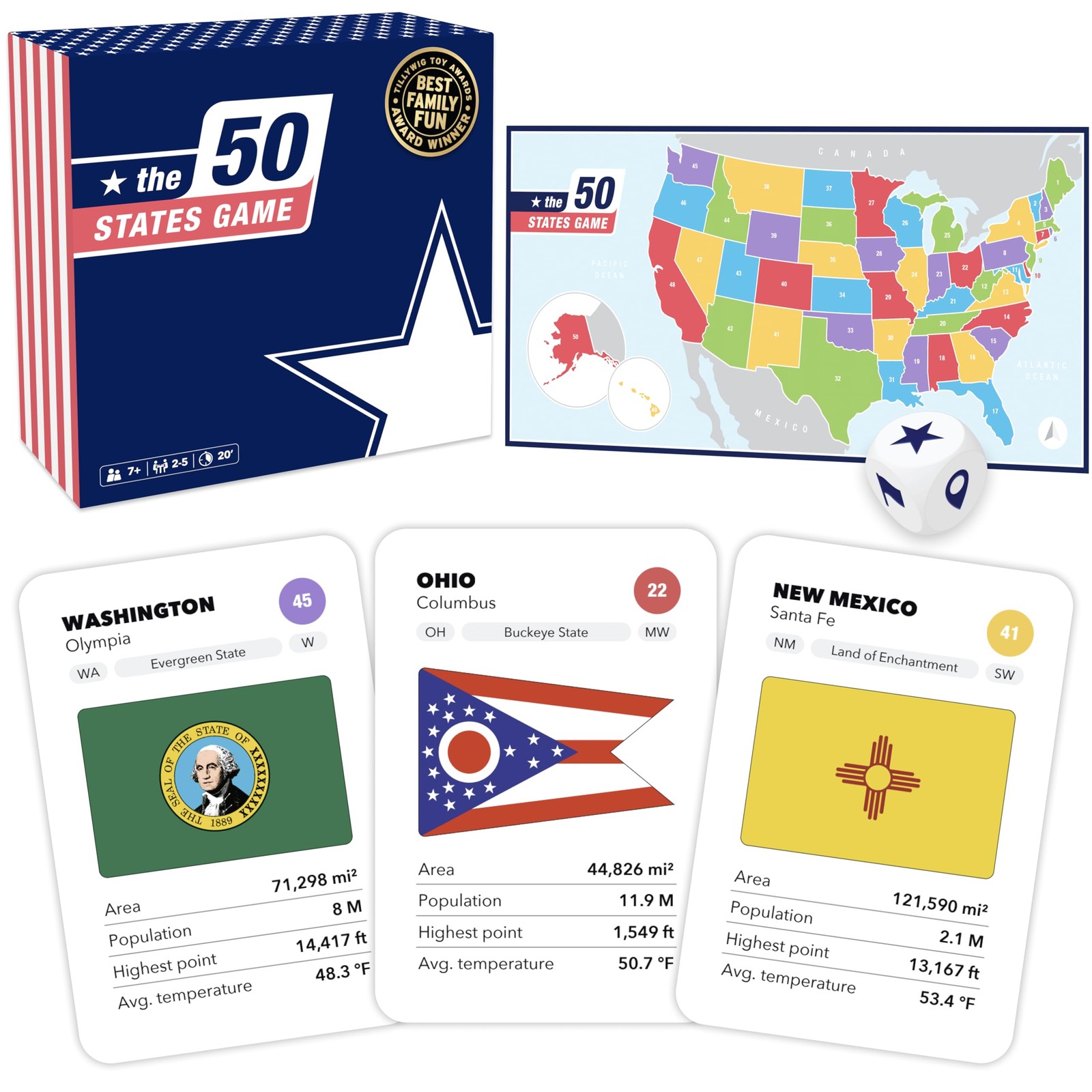 The 50 States Game – US Geography Board Game – Educational Game for Kids & Adult