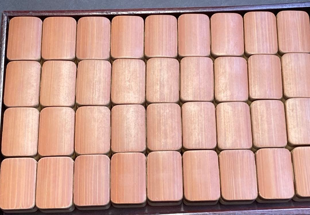 Antique Chinese Mahjong Set Bone Bamboo Houun Carved Wood Case Vintage 1920s