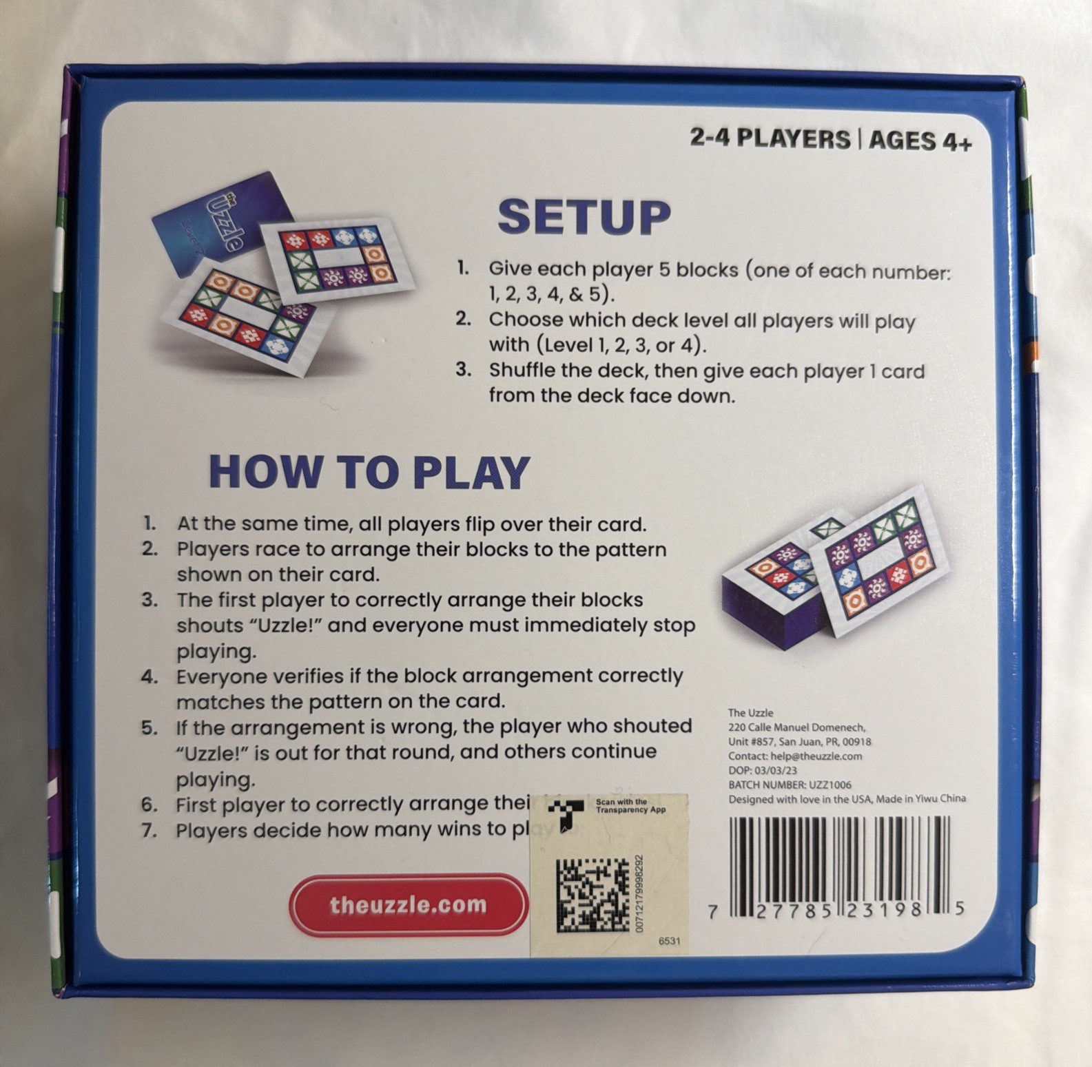 The Uzzle Board Game, Family Block Puzzle for Children & Adults 100% Complete