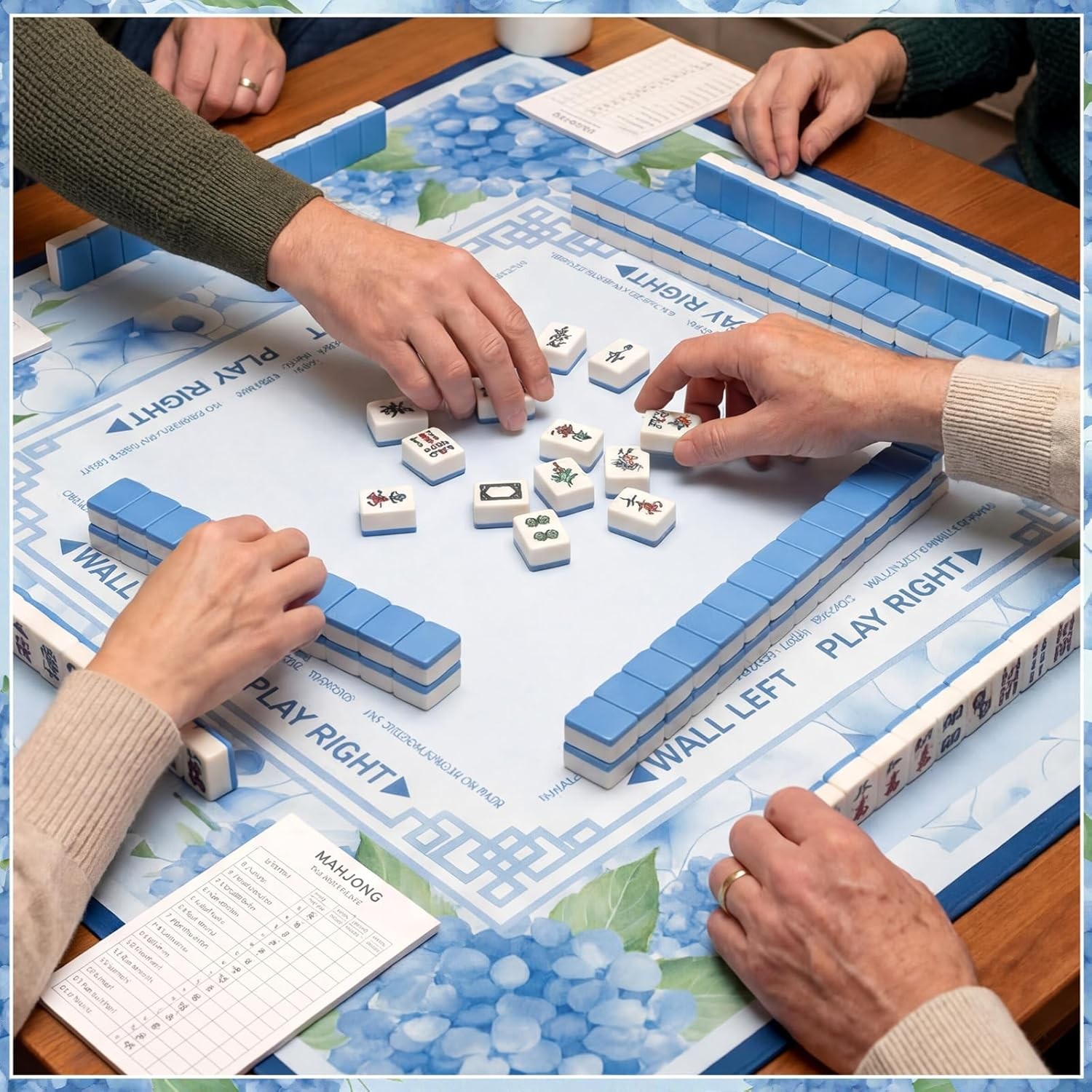 Flower Mahjong Mat 31.5″ x 31.5″ Non-Slip Noise Reduction Gaming Table Mat