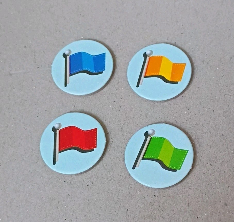 Machi Koro Legacy Replacement Flag Tokens Game 4 Piece Set Green Blue Red Orange