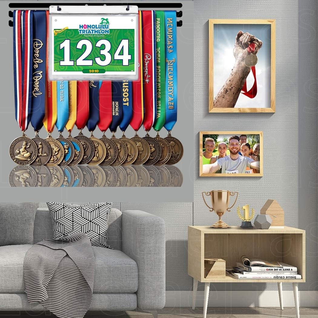 Bib Race Medal Holder Wall Hanger,Marathon 14.37 x 1.97 x 0.1 inches, Black