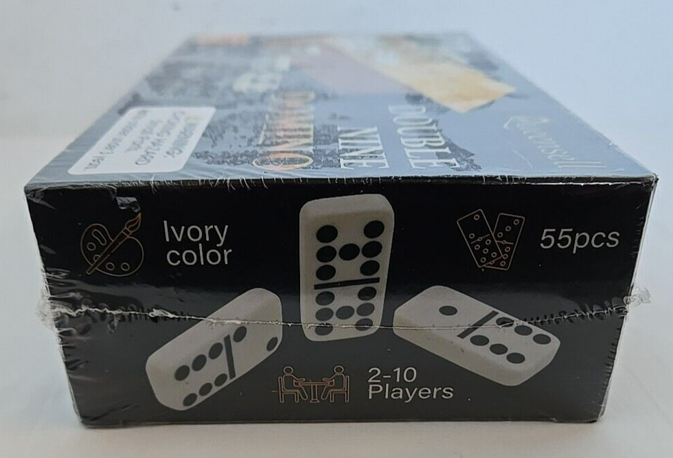 Queensell Double Nine Domino 55 Tiles Wood Case Ivory Color NEW