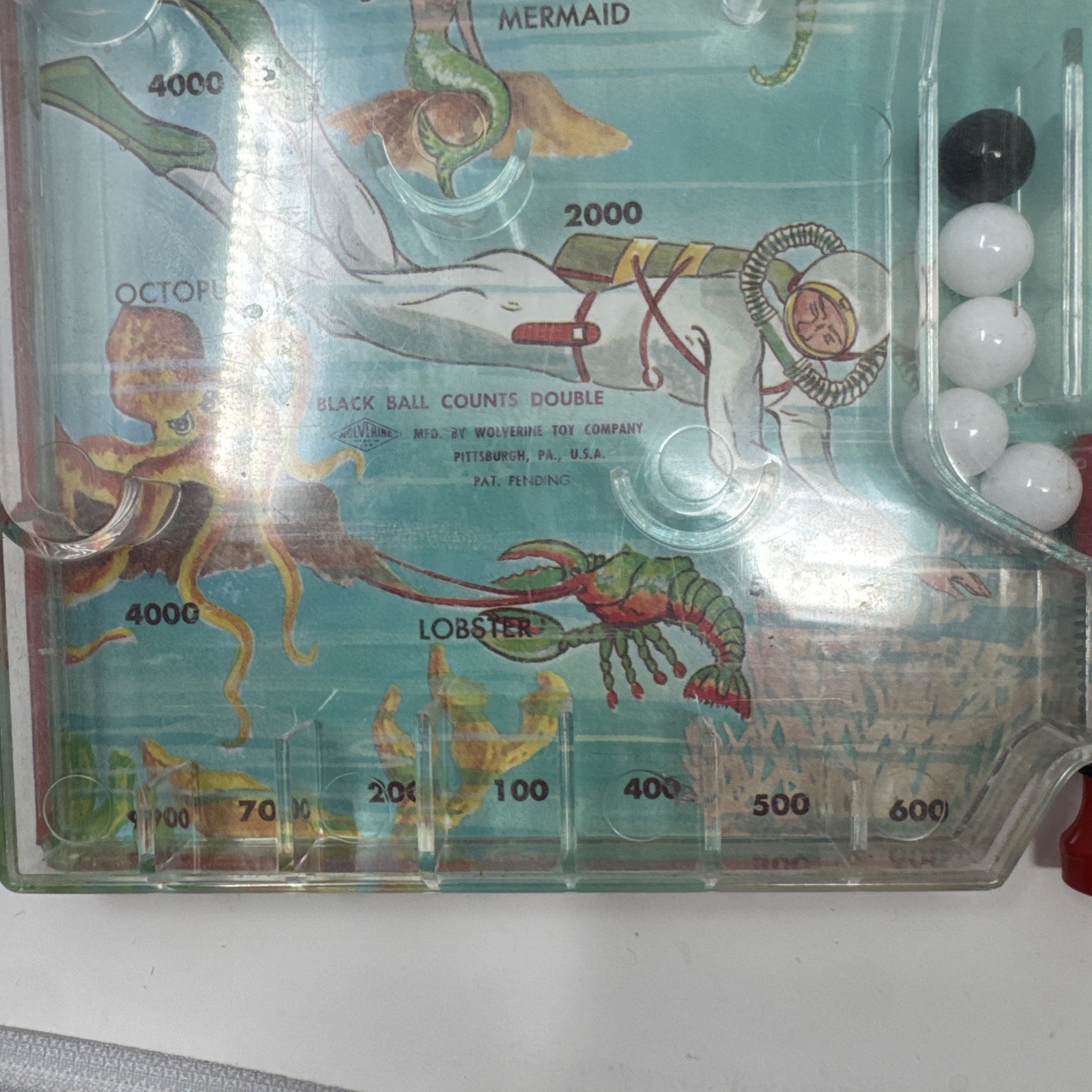 Table Pin-Ball Game Tin Wolverine-Skin Divers w/Mermaid/CreaturesWITH BOX RARE⭐️