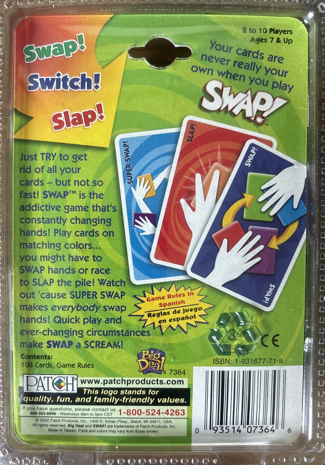 NEW SEALED SWAP! Switch! Slap! Card Game 2002 Patch Products