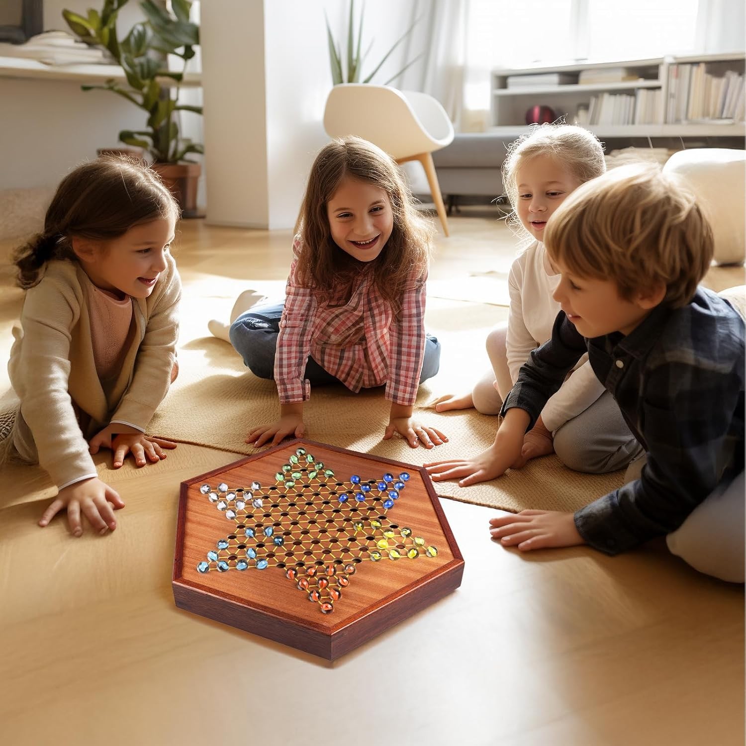 Large 17″ Chinese Checkers Board Game for 2-6 Player Wooden Game Board, 16Mm 60+