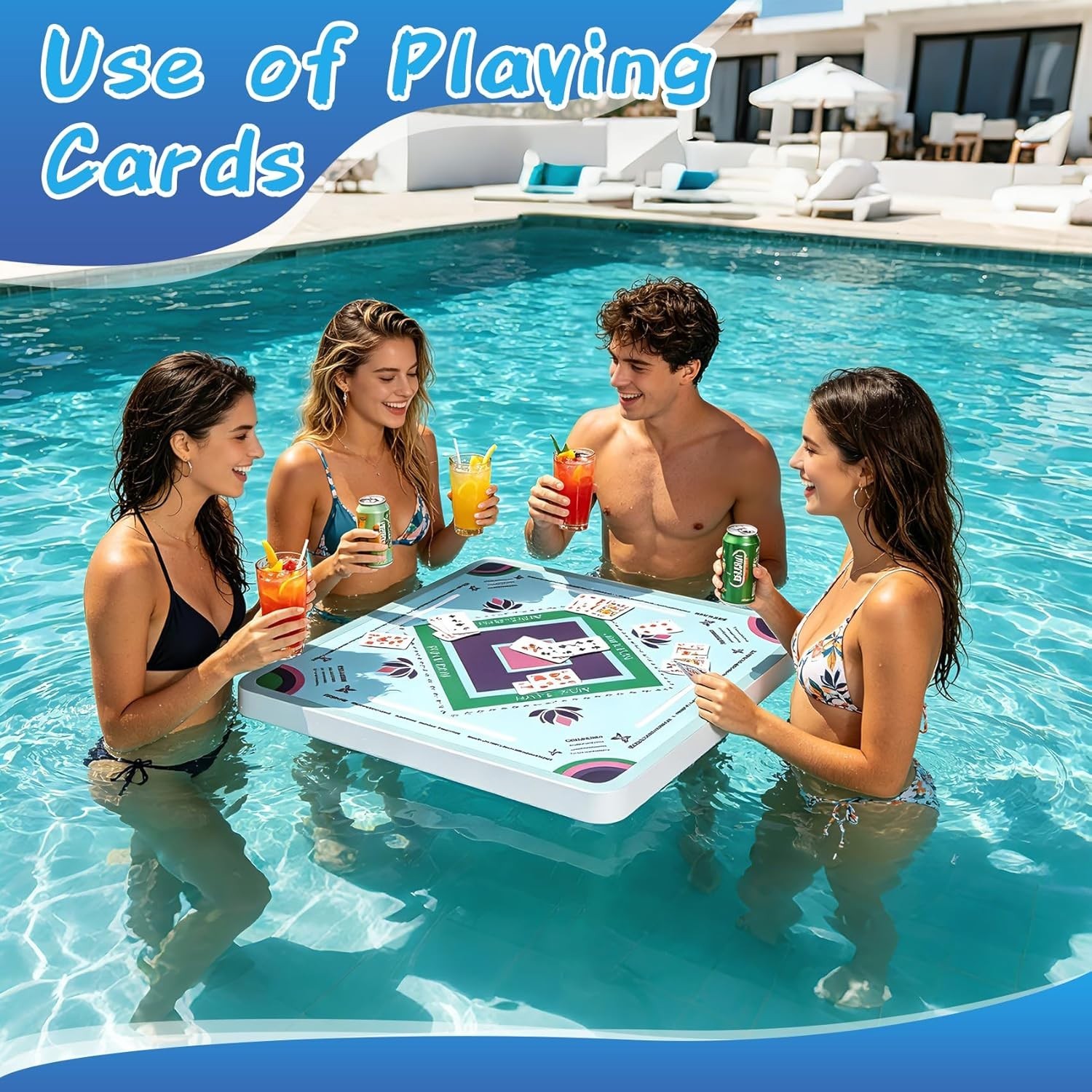 Floating Mahjong Table for Pool 31.5-in Water Game Tray for Card and Tile Games