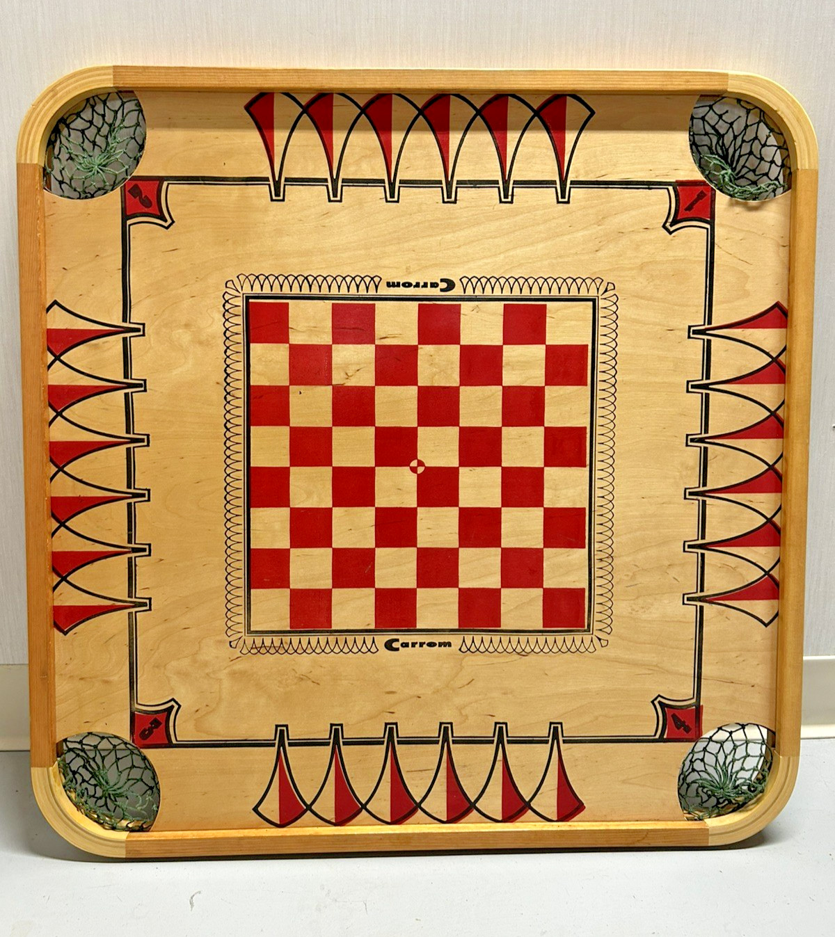 Vintage 1960s Carrom Double Sided Board PLUS Game Pieces and Box! Game no. 106
