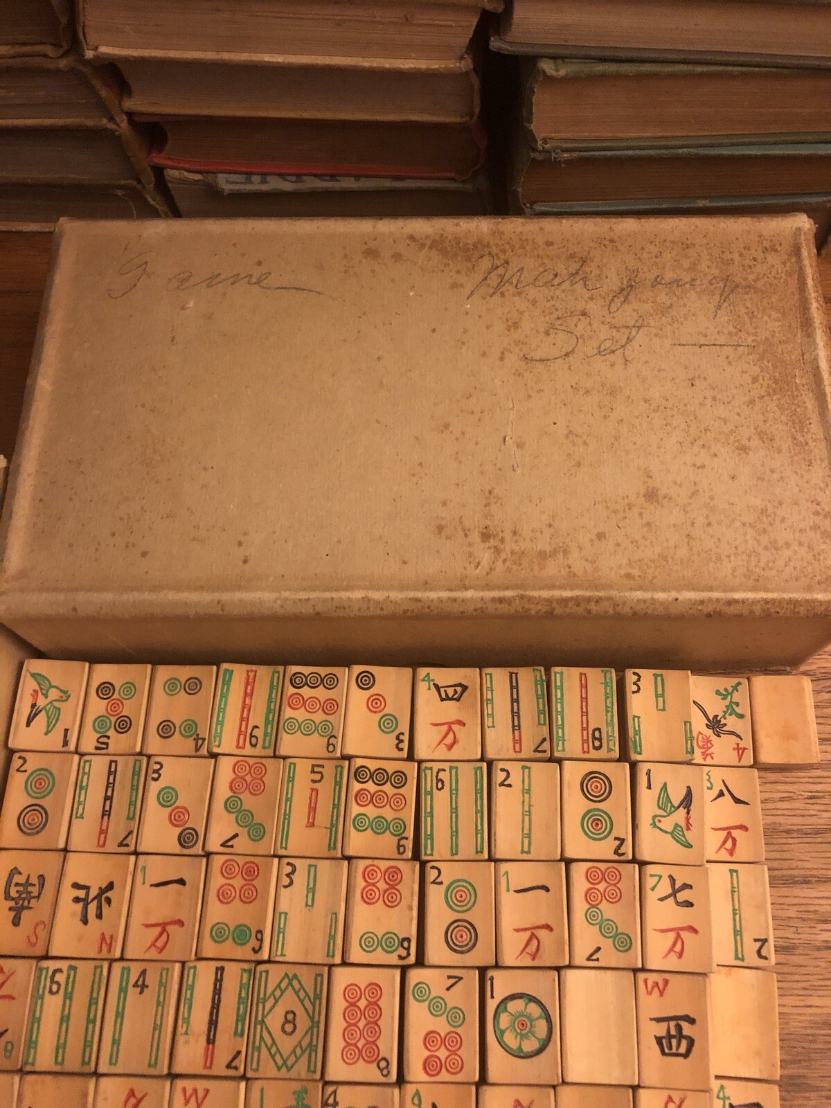 Vintage Ma Jong Set, 1923 Complete, 148 Bamboo Tiles, Original Box, Sparrow