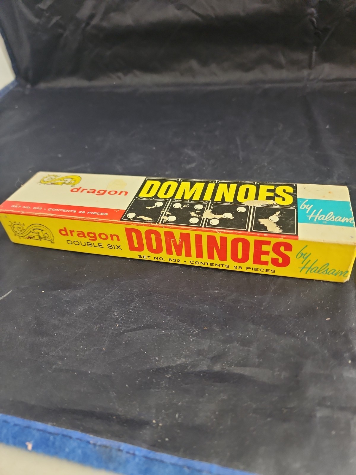 Vtg Dragon Double Six Dominoes Halsam set No 622 28 pieces Box Condition Good