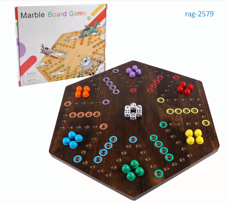 20″ Wood Wahoo Marble Board Game, 4-6 Players, 2-Sided, Rustic Brown