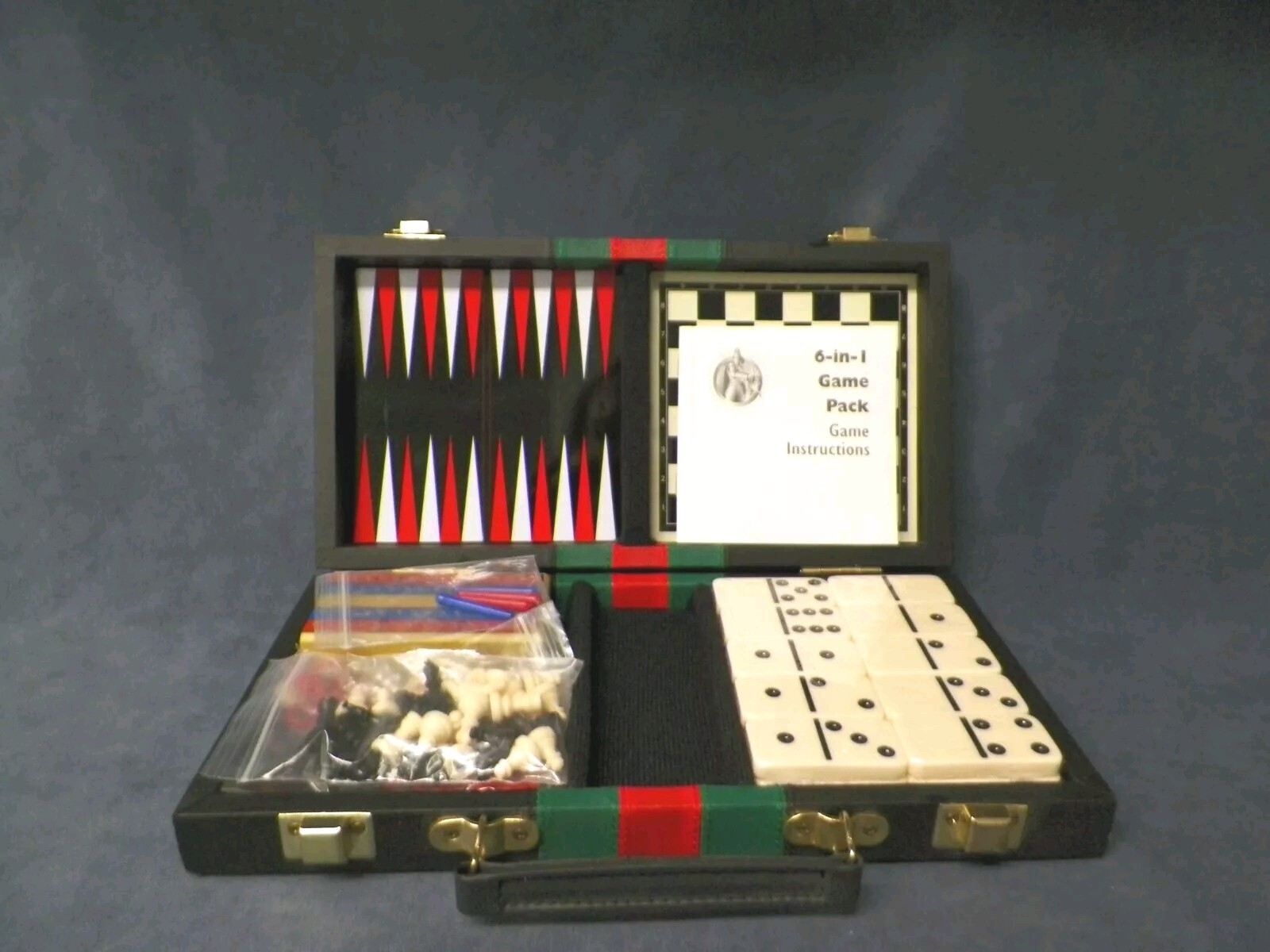 Excalibur Travel 6 n 1 Game Case Chess Checkers Backgammon Cribbage Dominos