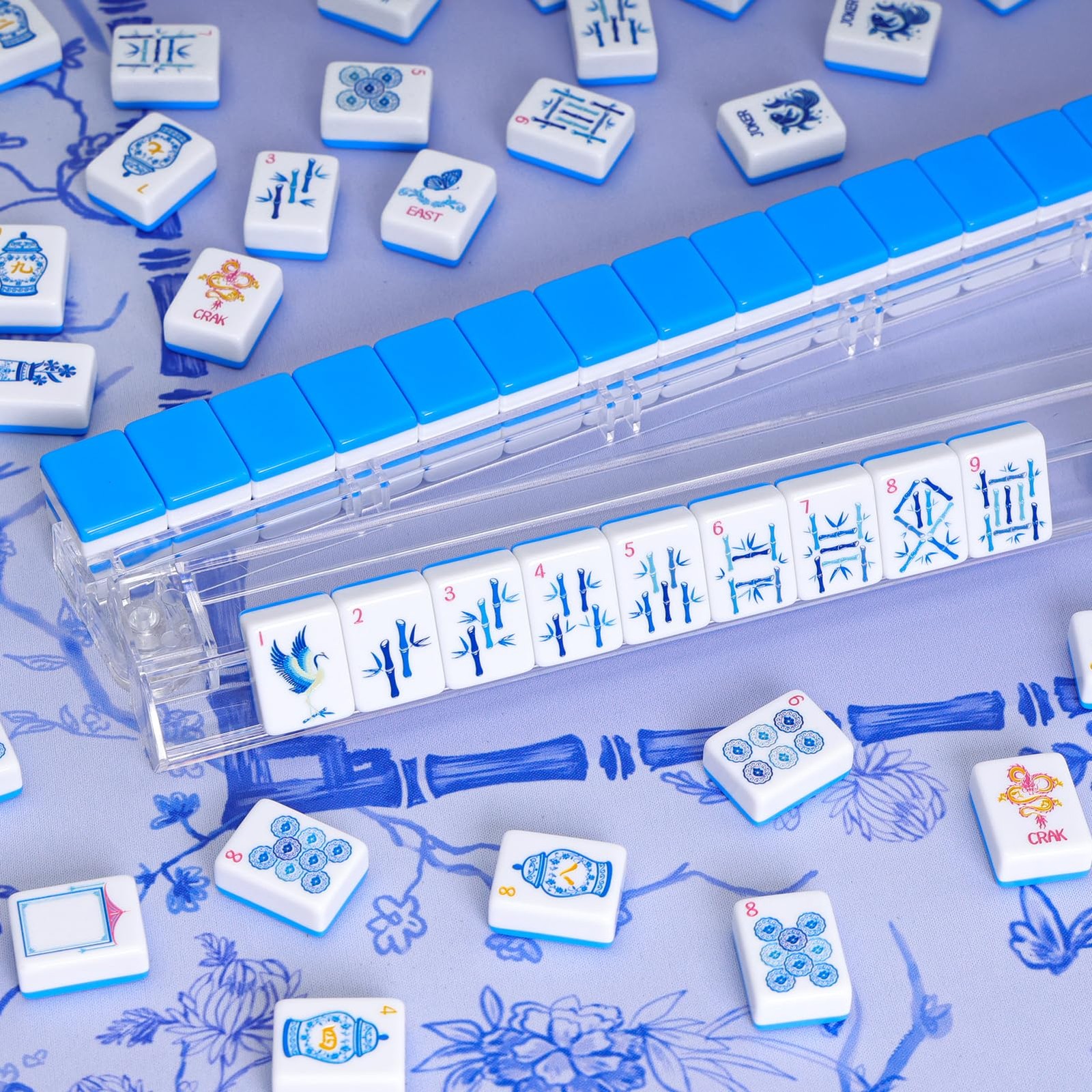 Light Blue American Mahjong Tile Set(1.2″), 160 Engraved Tiles with Mahjong Tile
