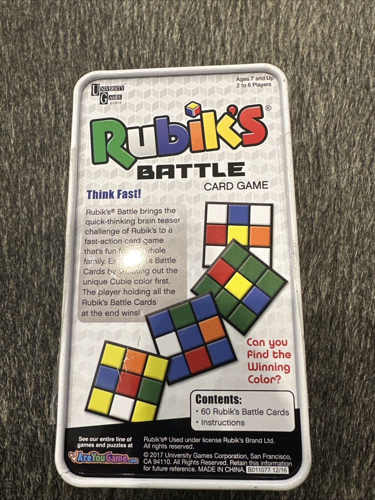 Rubik’s Battle Card Game in Tin University Game Complete Open box Rubiks Cube