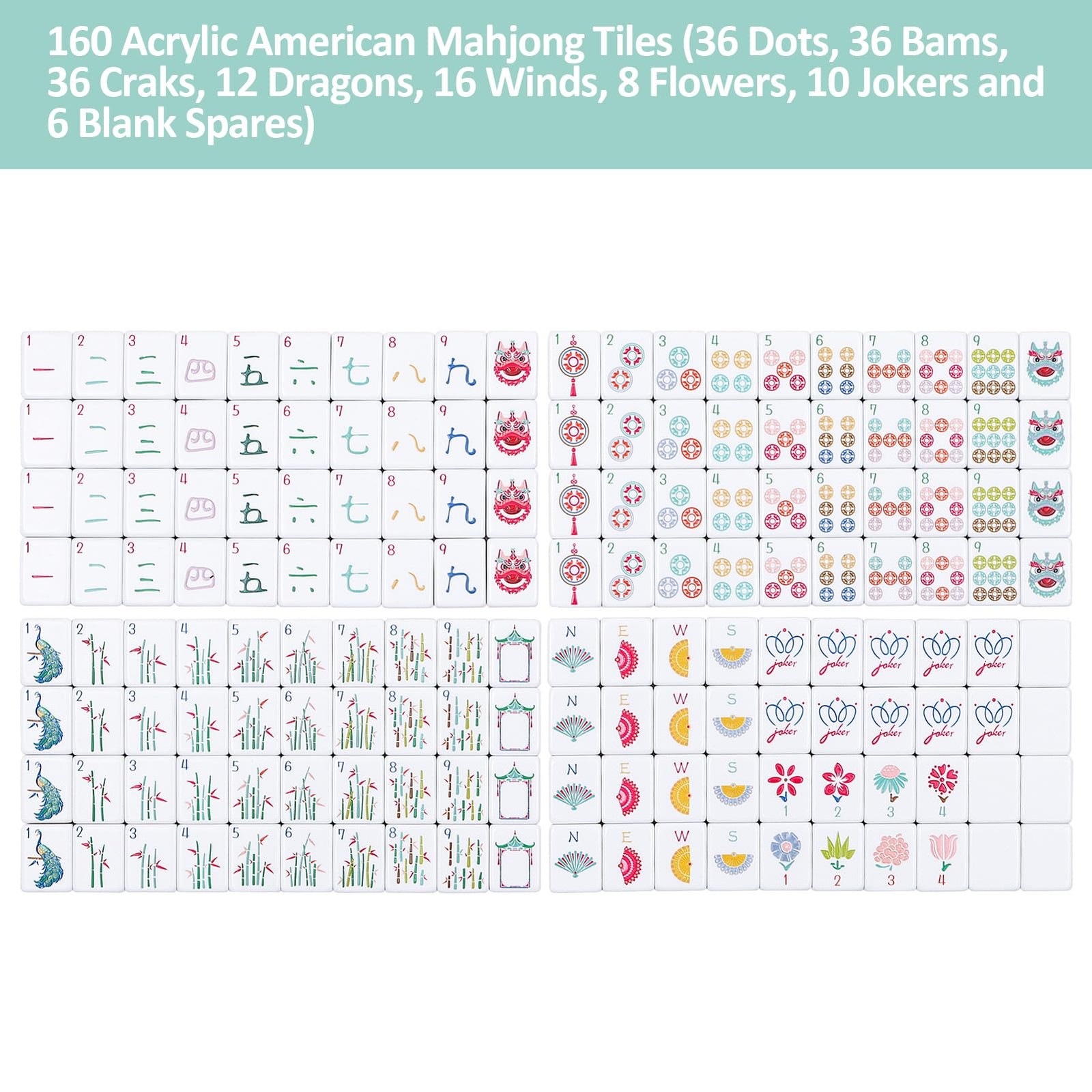 My Mahjong Trove 160 Acrylic 4 Layer Engraved American Mahjong Tiles Set with…