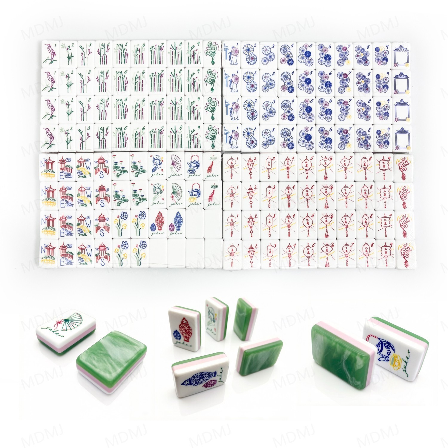 NEW! Vibrant Layered Mahjong Tiles – Full American Set 160Tiles – Jade