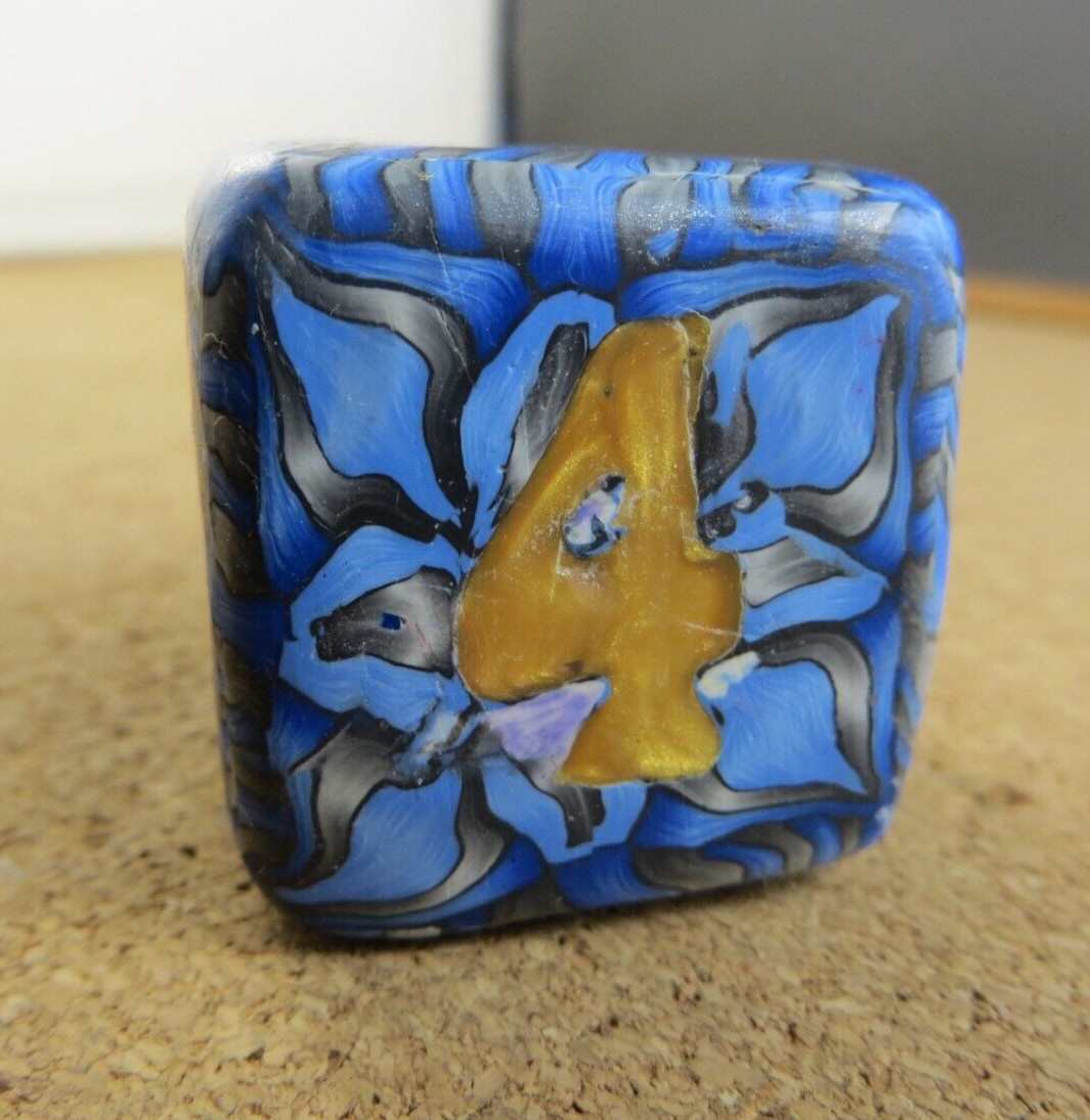 Jena’s Handmade Backgammon Doubling Cube Blue Gold Gray One of A Kind #268
