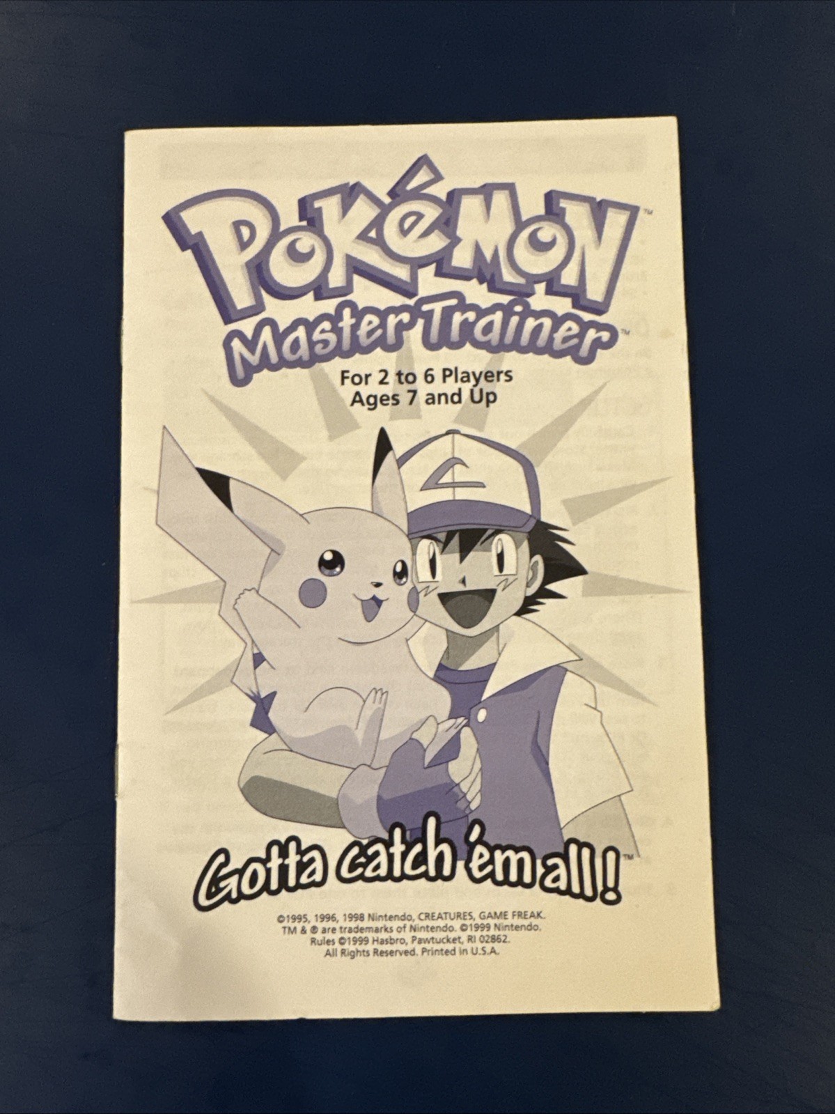 Pokémon Master Trainer Board Game 1999 Instruction Manual Replacement
