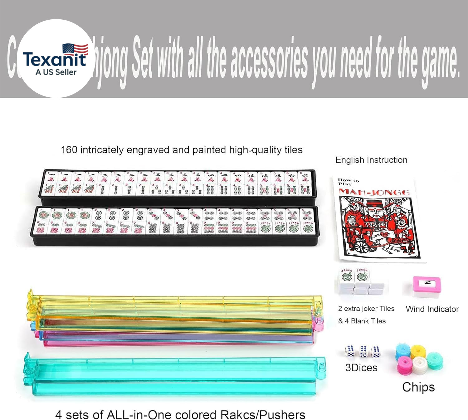 American Mahjong Set, Blue Paisley Carrying Bag,166 Premium White Tiles,4 All-In