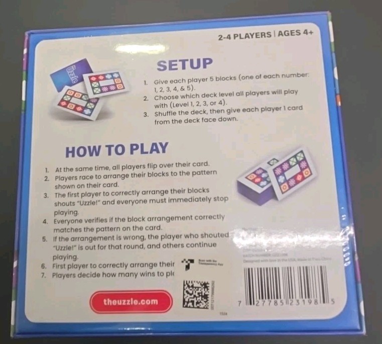 The Uzzle Board Game, Family Board Games for Children & Adults Clean VG New