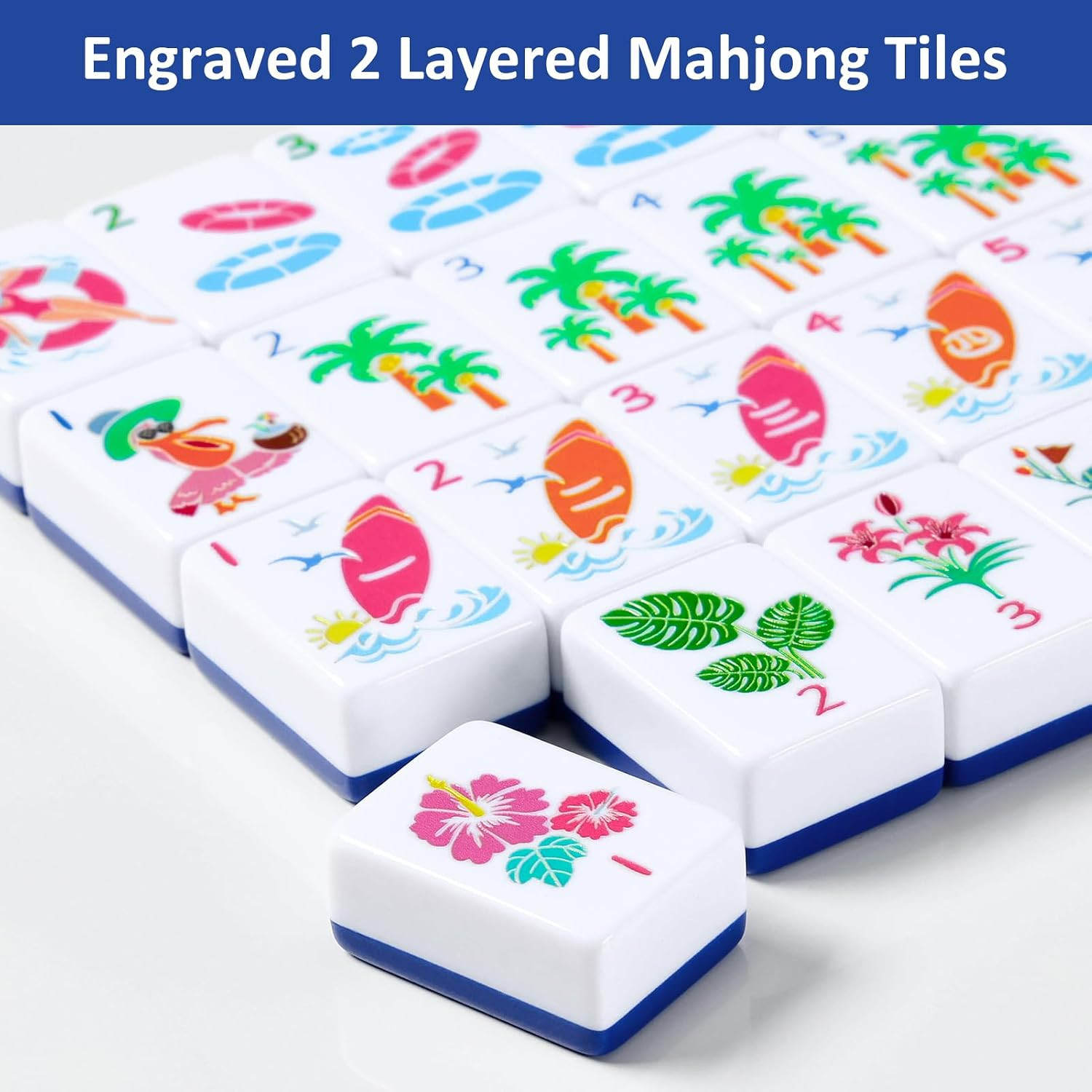 Summer American Mahjong Set: 160 Dark Blue Tiles, 4 Racks, Mahjong Bag and Acces