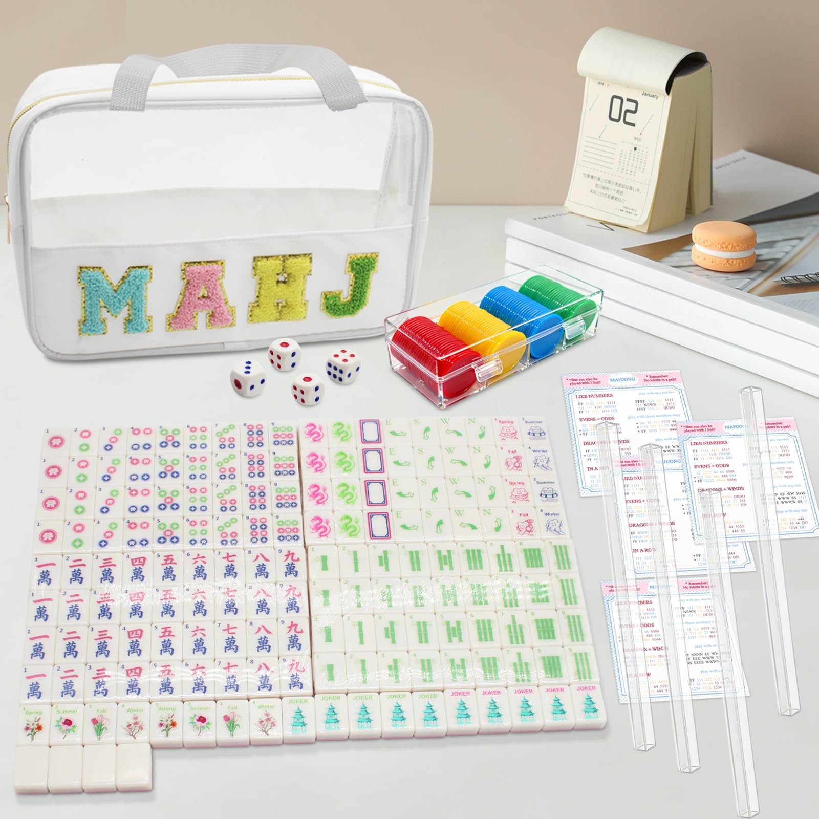 American Mahjong Game Set,Mahjong Set,Complete Tile Small, Multicolor