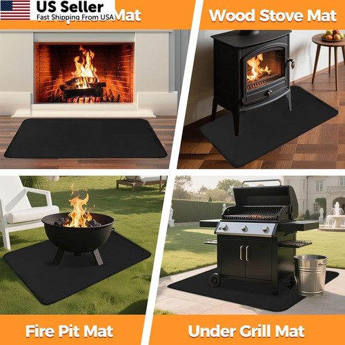 Fireplace Mat, 2′ x 3’6” x 0.04” x 3’6″ (Rectangular), Black