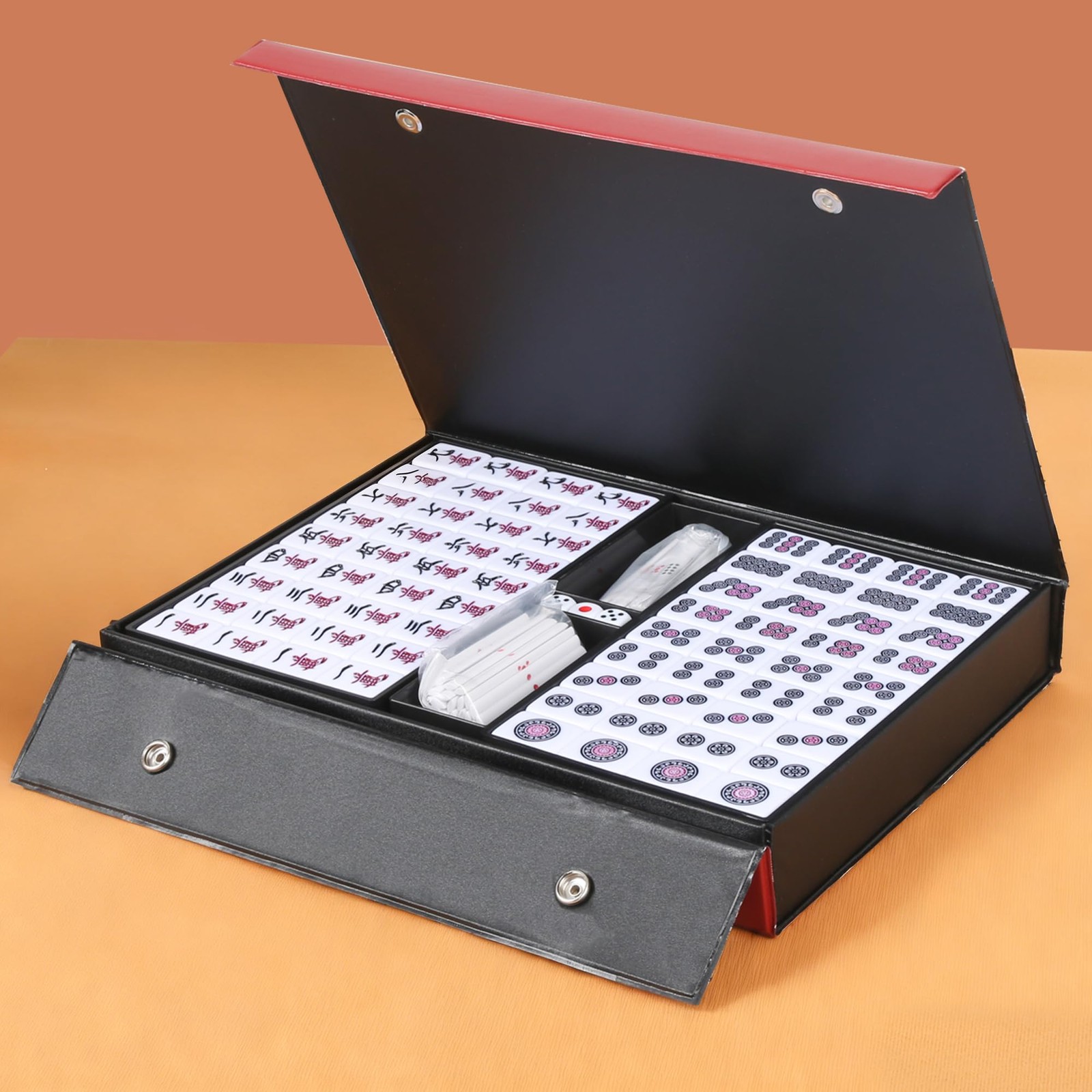 QYMZKA Japanese Riichi Mahjong Set, White and Yellow Tiles – with Red Box, Ea…