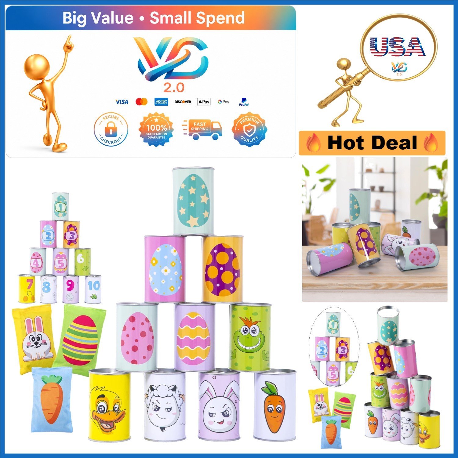 Easter Carnival Knockdown Can Game Set 13 Pcs Kids Adults Indoor Outdoor Fami…