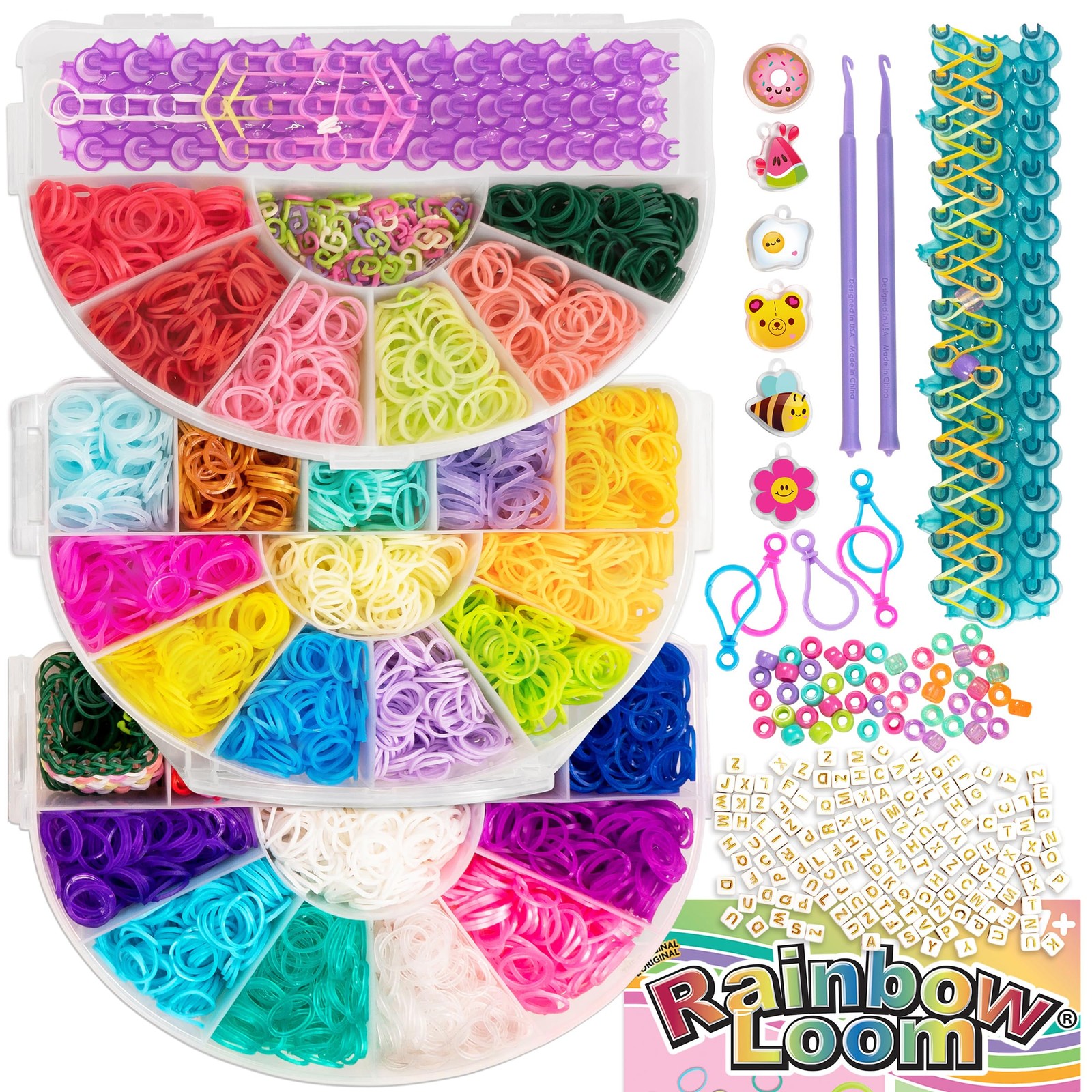 Rainbow Loom 6000 Bands Mighty Case 2 Looms Charms Beads Kids Kit Cute-tique