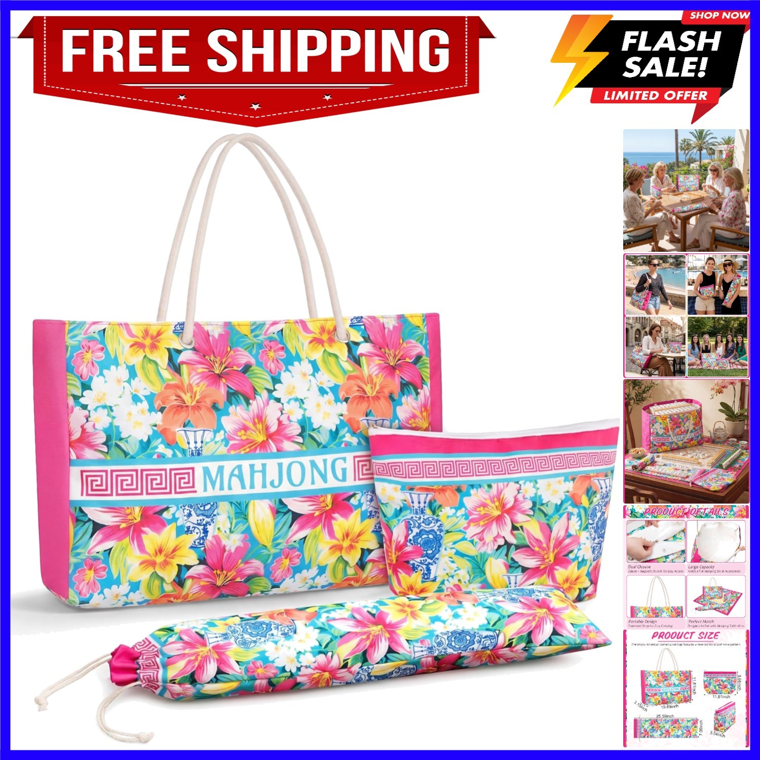 3 Pcs Empty Mahjong Bag Set American Mahjong Buckled and Zippered Carrying Ba…