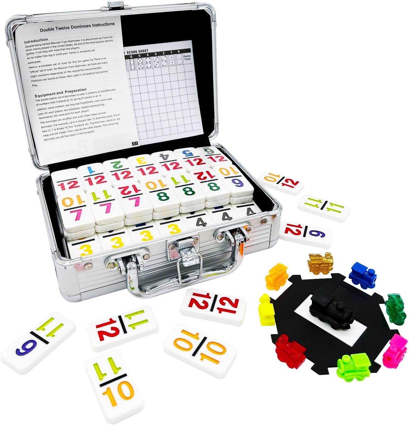 Mexican Train Dominoes with Numbers, Color Double 12 Numerical Domine Set