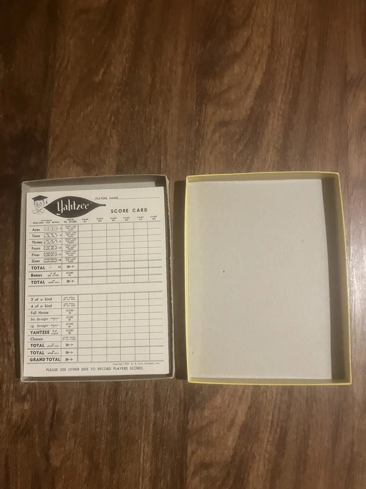 Original Vintage 1956 Yahtzee Game with Score Cards, Dice, Chips & Instructions
