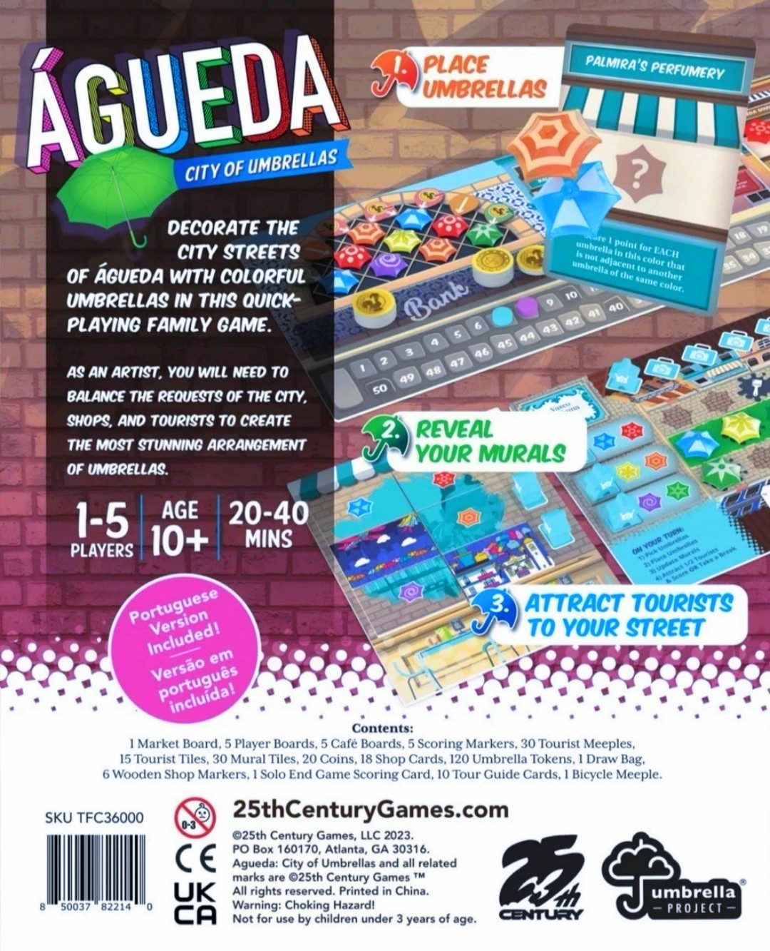 AGUEDA CITY OF UMBRELLAS Board Game *NEW Solo-5 Players FAMILY STRATEGY PORTUGAL