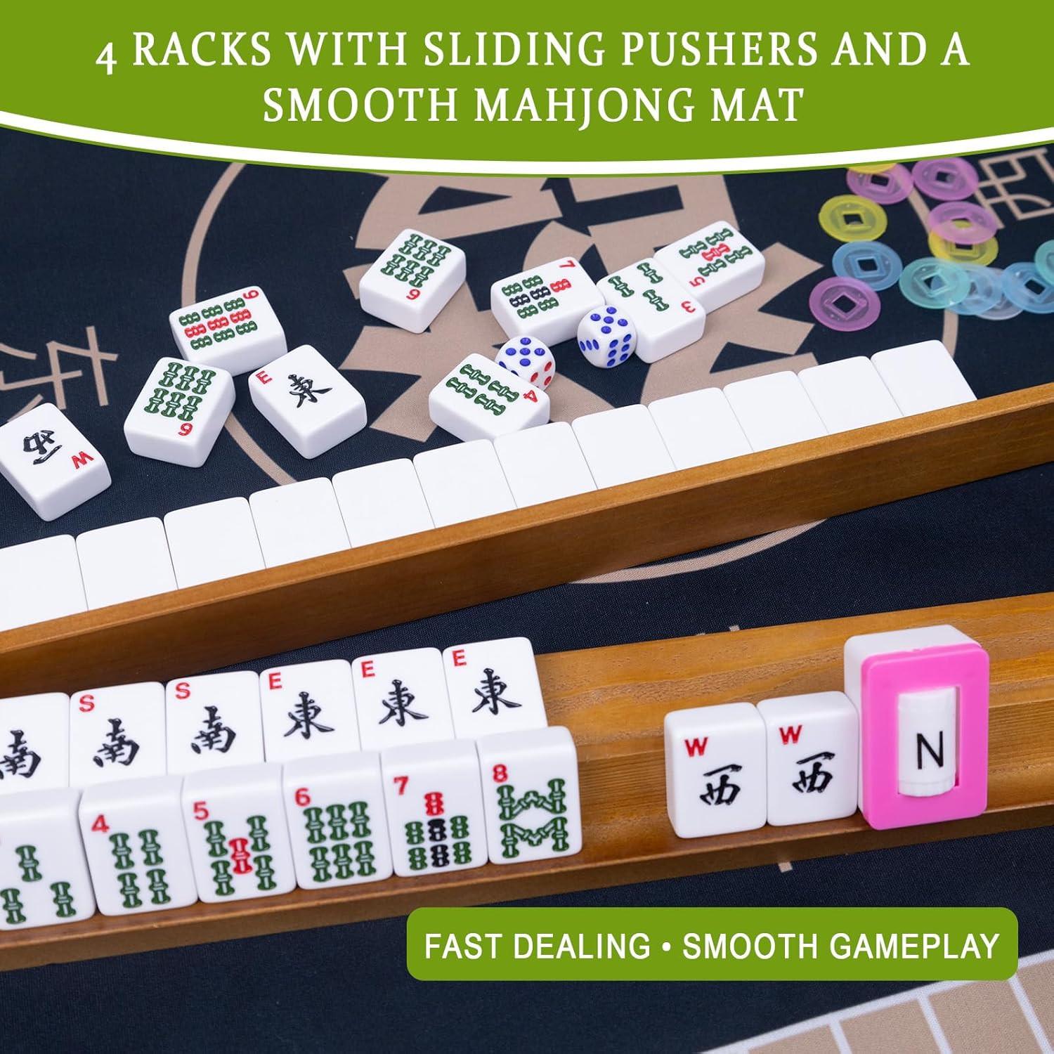 American Mahjong Set,Complete Game Kit, 166 Tiles Mahjong Tile Set with Wooden P