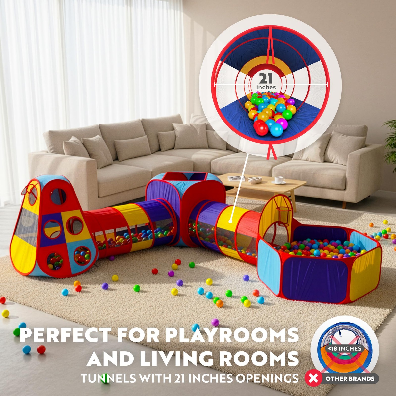 Kids Play Tent Tunnel 5pc Ball Pit Basketball Hoop Crawling Tubes Playz Tents