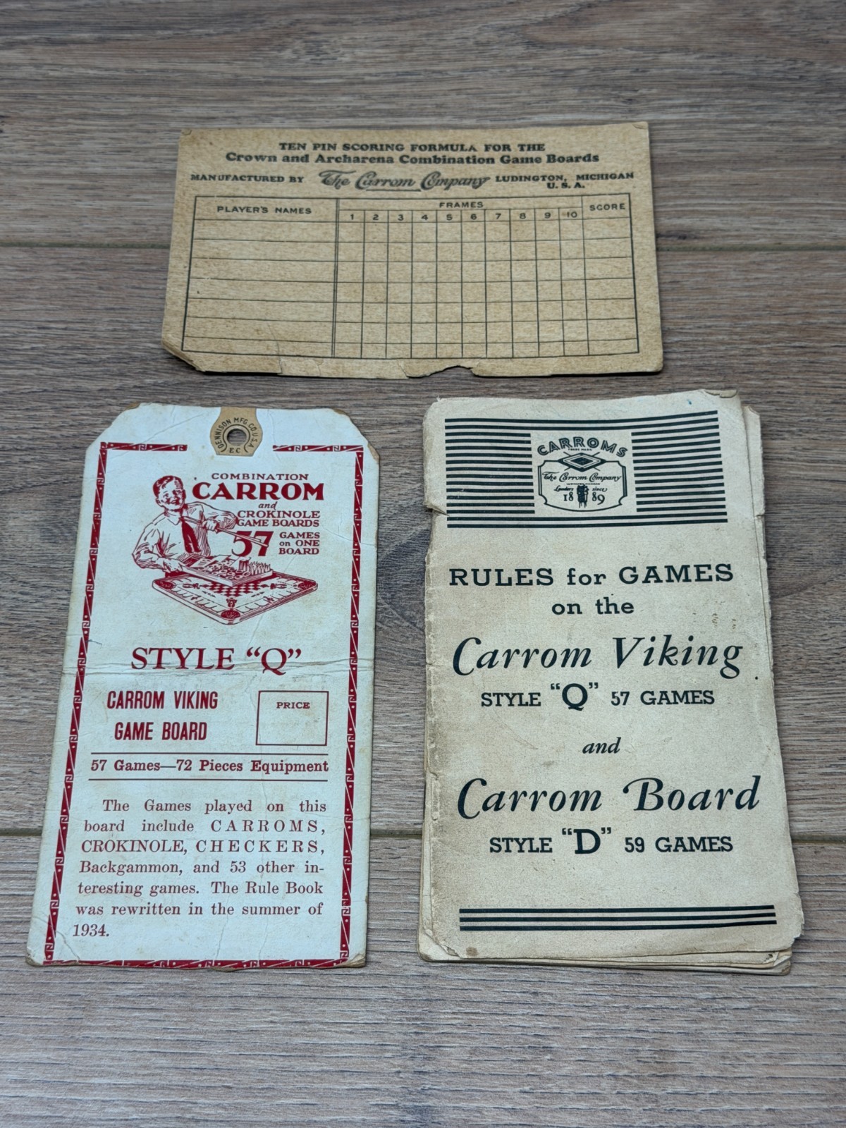 The Carrom Company 1940’s Carrom Game Boards Direction Booklet & Ephemera