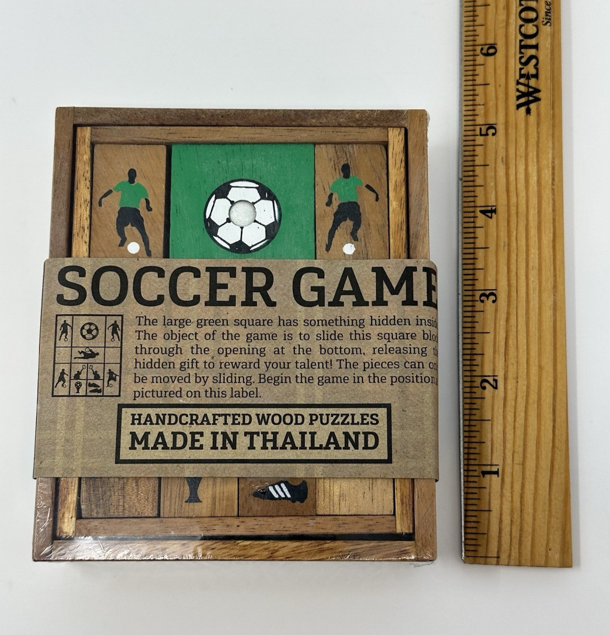 Wooden Soccer Puzzle Game New Sealed Sliding Brain Teaser Thailand Handcrafted