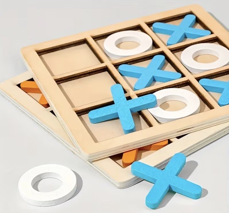 Tic-Tac-Toe Mini Tabletop Wooden Board Game Competitive X O Blocks Kids Gift Big