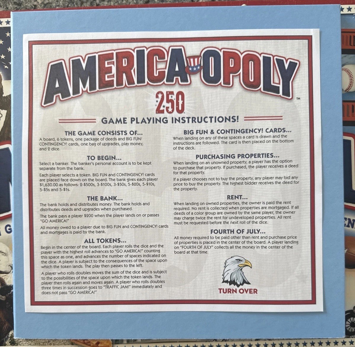 AMERICA-OPOLY 250th Board Game – 2026 For 2 to 6 players Ages 8 and up.