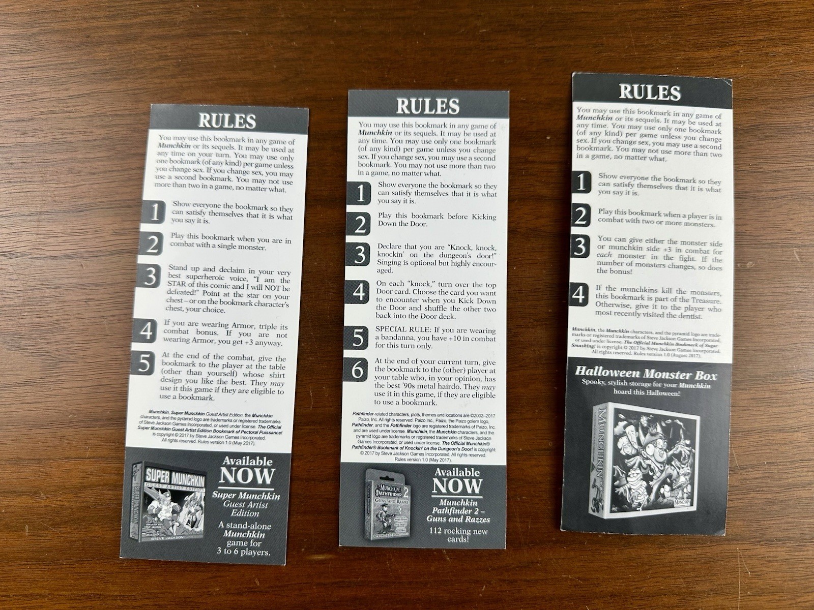 Munchkin Three (3) Bookmarks Regular & Super & Pathfinder Steve Jackson Games