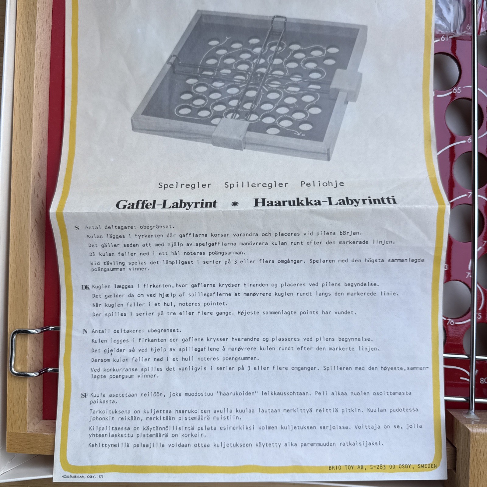 RARE Vintage 1971 Brio Of Sweden Fork-Labyrinth Board Game Gaffel-Labyrint