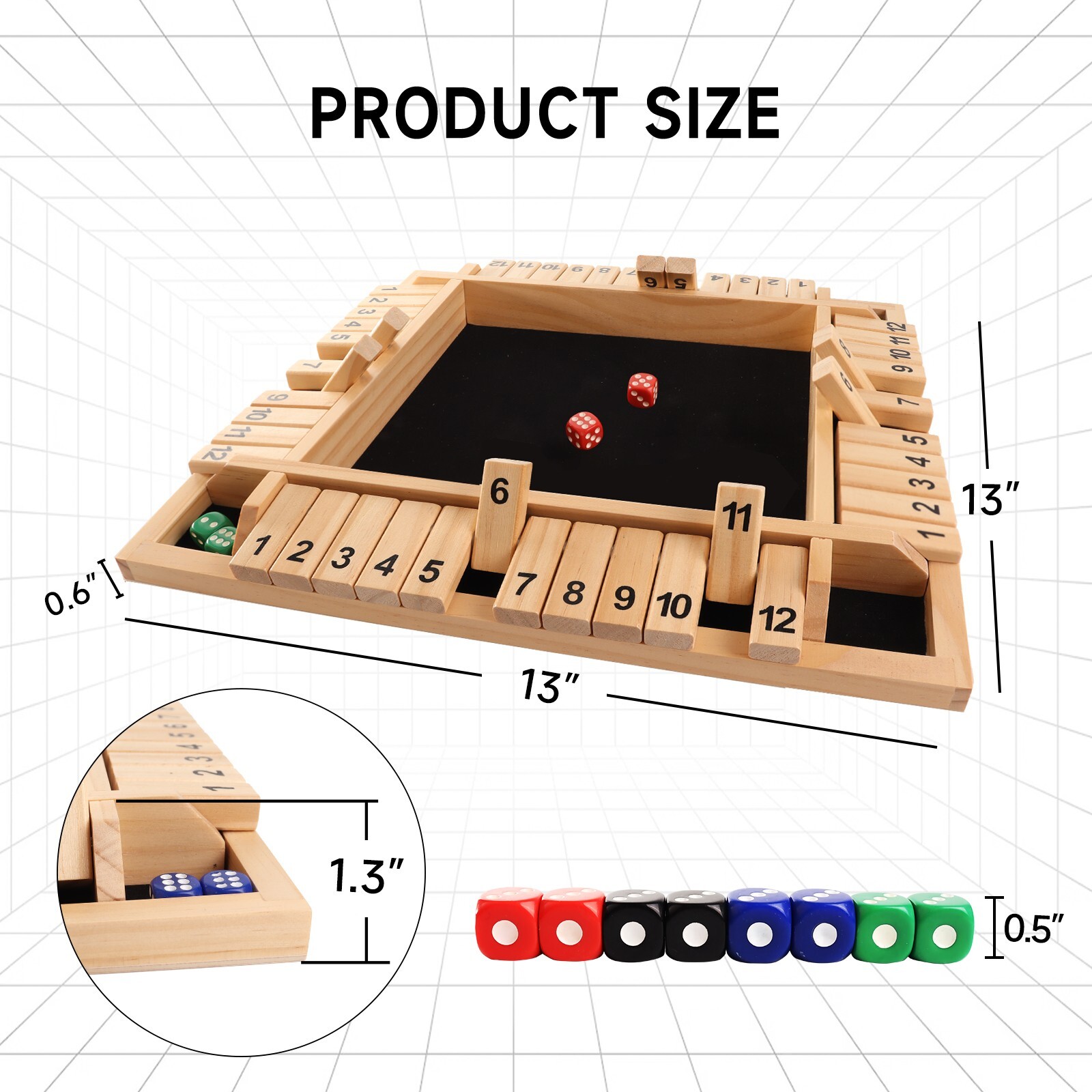 4-Player 12 Number Shut The Box Dice Game. Family Party Porch Pub Bar Board Game