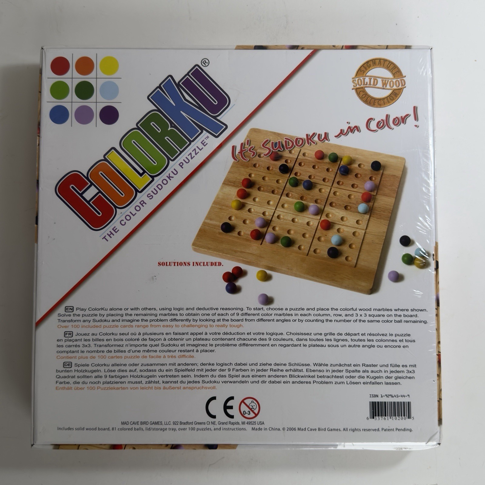 ColorKu Sudoku in Color Solid Wood Strategic Puzzle Game w/ Solutions NEW