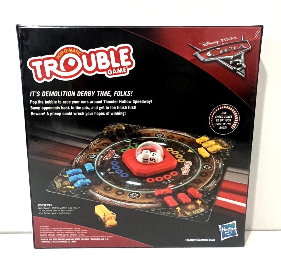 LOT OF 2 DISNEY PIXAR CARS 3 BOARD GAMES MONOPOLY JR &POP-O-MATIC TROUBLE HASBRO